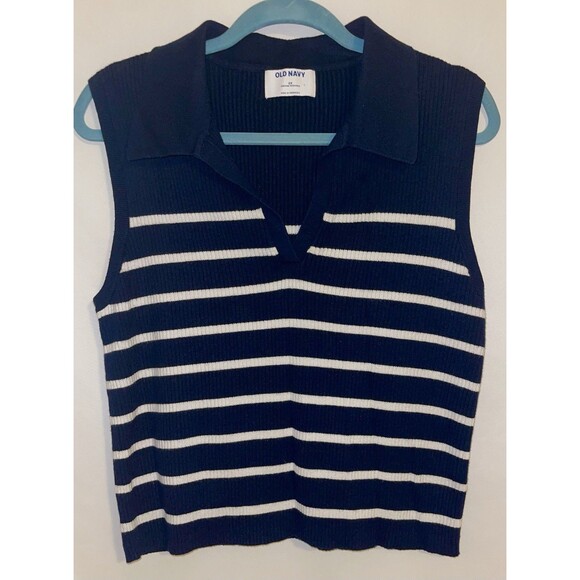 Old Navy Sweater Sleeveless Cropped Pullover V-neck Navy Blue & White Women’s 2X - Picture 1 of 5